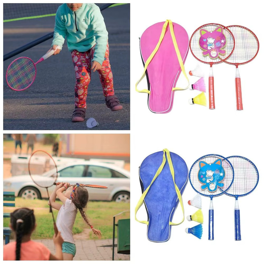 Kinder Badminton Schläger Rosa Blau, mit 3 Bällen, Anti-Rutsch - Bild 2