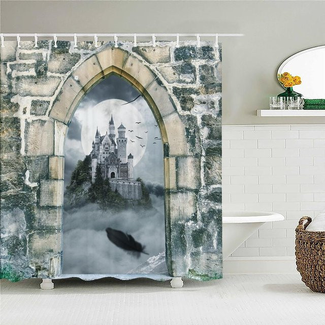 Wasserdichter Duschvorhang mit alter Backsteinmauer von Household supplies MH aus Polyestergewebe, B: 90 cm, H: 180 cm - Bild 1