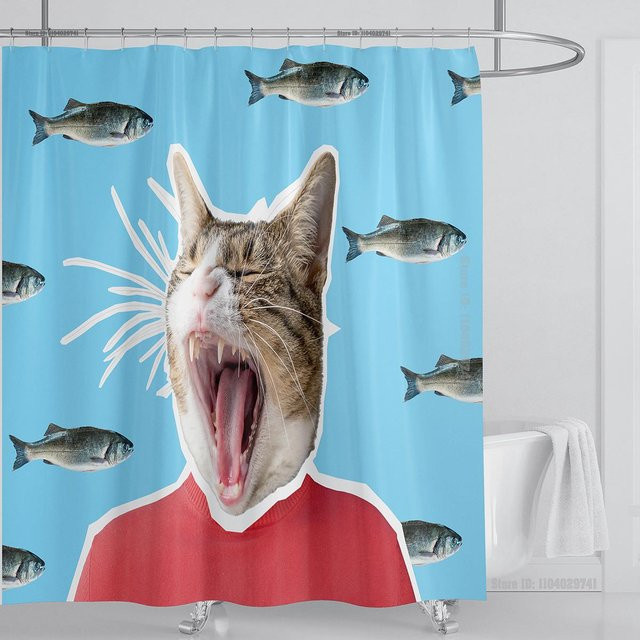 Wasserdichter Duschvorhang mit Katze und Hund im modernen 3D-Design von Household supplies MH, Breite: 90 cm, Höhe: 180 cm - Bild 1