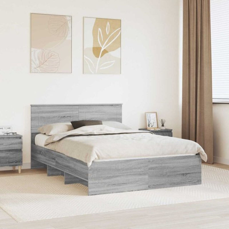 Bettrahmen vidaXL in Grau aus Holzwerkstoff, Modernes und Minimalistisches Design, B/T/H: 140 x 200 x 90 cm - Bild 1