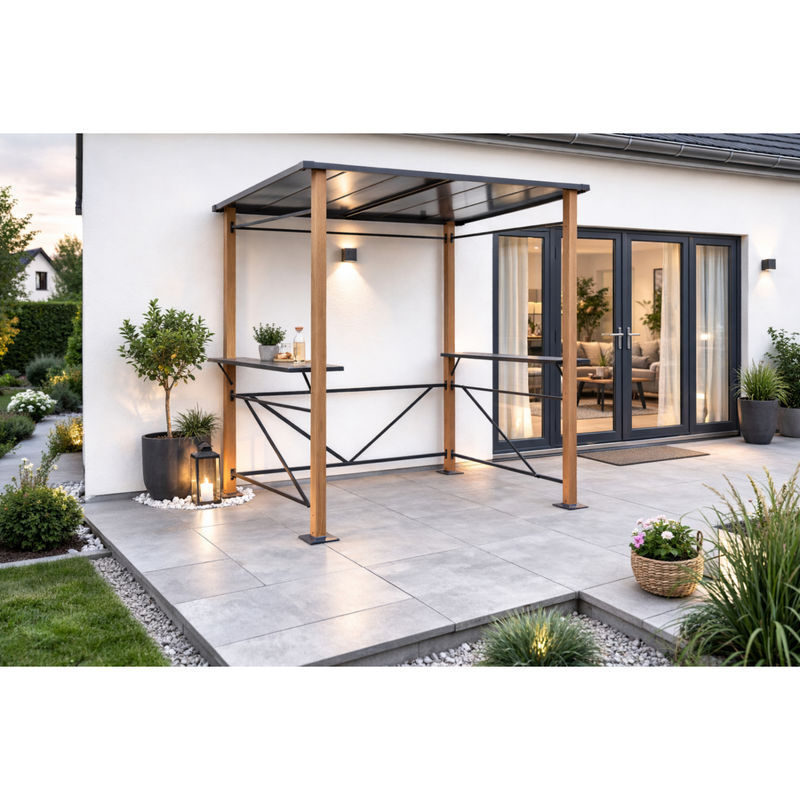 Leco Luxus-Grillpavillon aus Aluminium in Holzoptik, Anthrazit-Grau, B/T/H: 150 x 235 x 227 cm - Bild 4