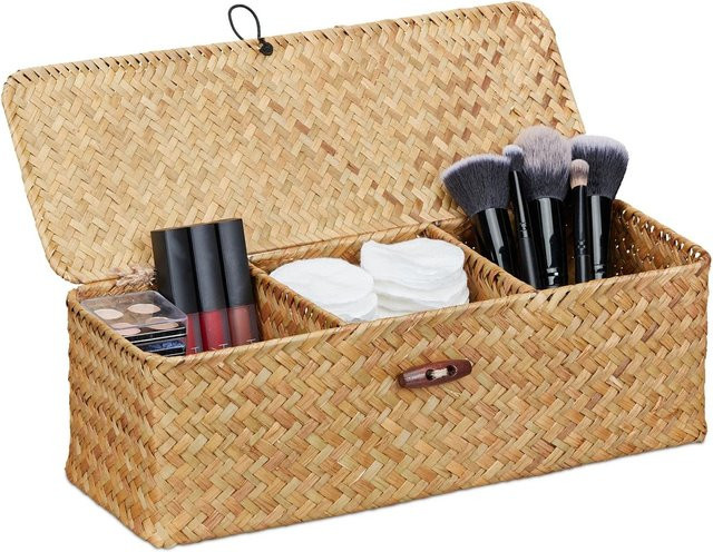 Relaxdays Aufbewahrungsbox aus geflochtenem Seegras mit Deckel in Natur/Beige, B/T/H: 33 x 11 x 12,5 cm - Bild 1