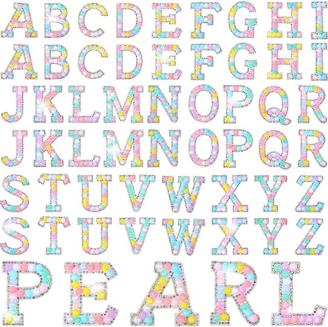 OEMOO 26 Stück Perlen-Buchstaben-Aufnäher in Macaron-Farben zum Aufbügeln oder Aufnähen für Kleidung, Taschen und Accessoires, Multicolour - Bild 1