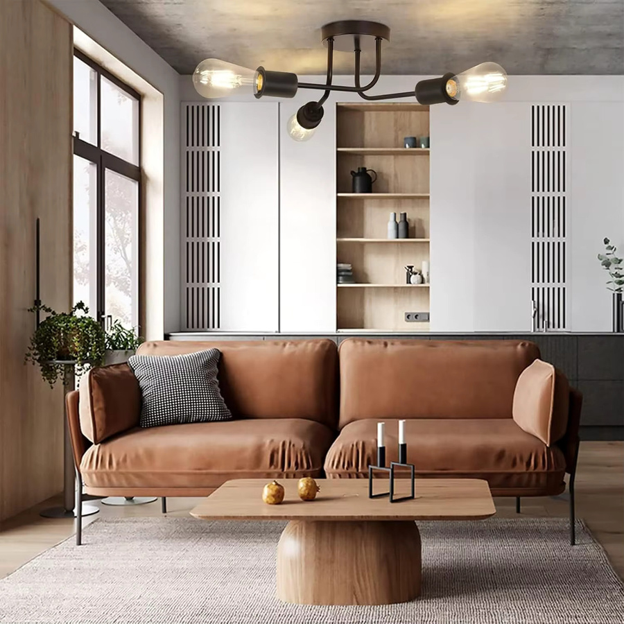 Cliheet 3-flammige Industrie-Deckenleuchte im Vintage-Stil, Schwarz, E27, Metall und Glas, Transparent - Bild 4