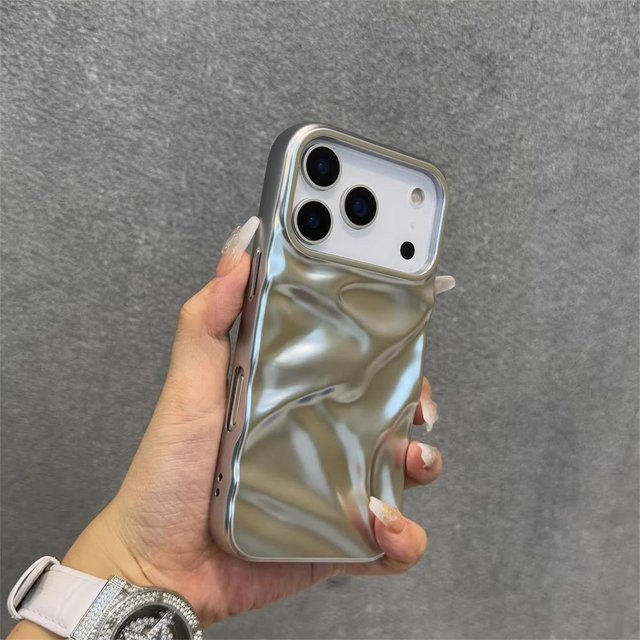 UEDESHENG Handyhülle mit 3D Wellentextur in Silber für iPhone 12 bis iPhone 17 Pro Max Plus, stoßfeste TPU Hülle mit mattem Design - Bild 1