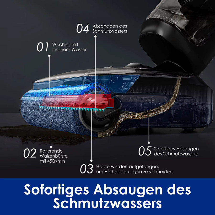 Tineco Floor ONE S7 Stretch Ultra Nass Trockensauger in Schwarz mit 180 Grad Lay-Flat Funktion, 85 Grad Celsius Flashdry Selbstreinigung, 50 Minuten Laufzeit, DualBlock Anti-Tangle und Kantenreinigung - Bild 4