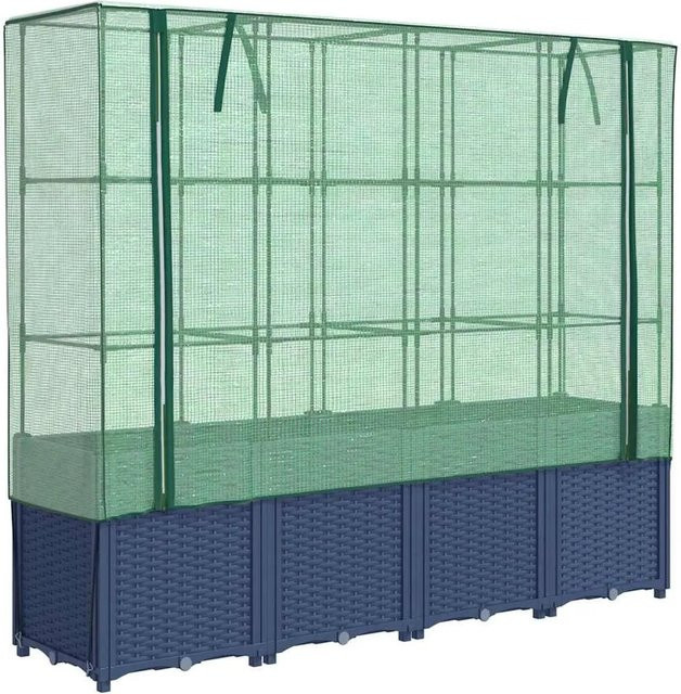 Furnicato Hochbeet mit Gewächshausabdeckung in Rattanoptik, Farbe: Blaugrau, B/T/H: 160 x 40 x 153 cm - Bild 1