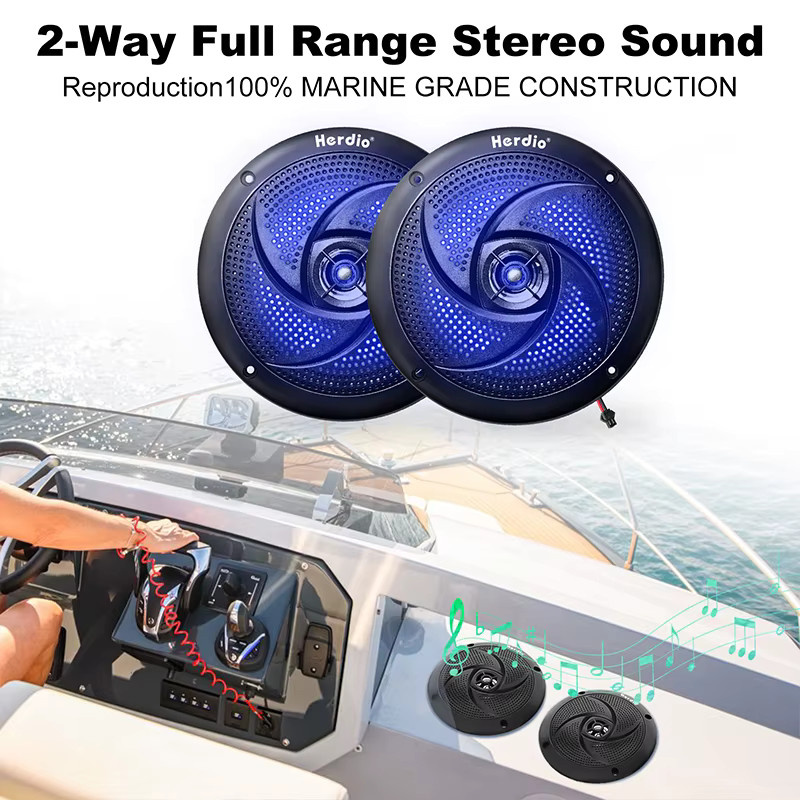 Herdio Marine-Lautsprecher 4 Zoll 80W Wasserdicht mit LED-Beleuchtung Schwarz (1 Paar) - Bild 2