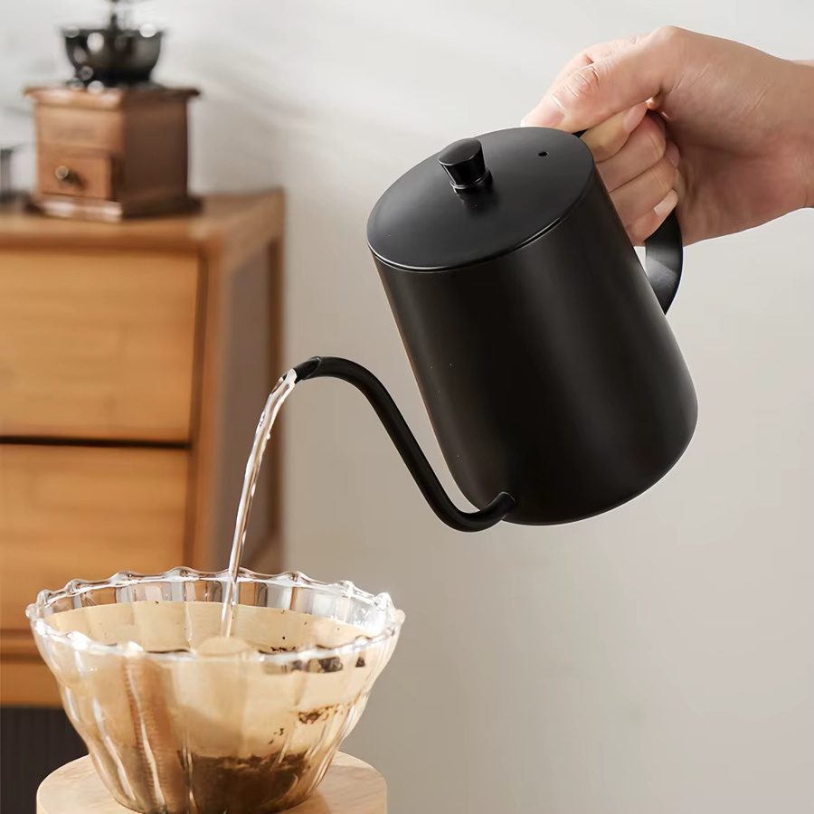 WUWANLI Schwanenhals Wasserkocher aus Edelstahl mit Deckel für Kaffee und Heißwasser in Silber, Beige oder Schwarz - Bild 3