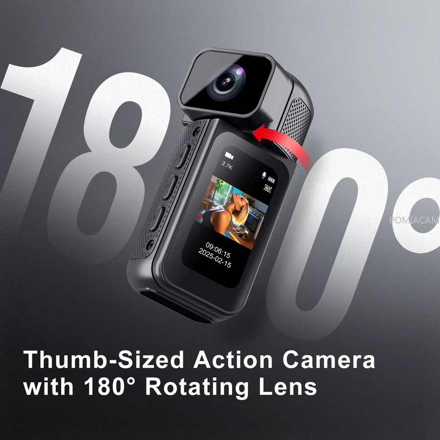 POMIACAM S80 Daumen-Actionkamera mit 2.7K HD, 180 Grad rotierender magnetischer POV-Kamera für Sport, Radfahren und Reisen - Bild 3