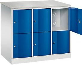 C+P Schließfachschrank Resisto mit 3 Abteilen und 6 Fächern, Farbe: Lichtgrau/Enzianblau, B/T/H: 114,8 x 64,0 x 107,7 cm - Bild 1