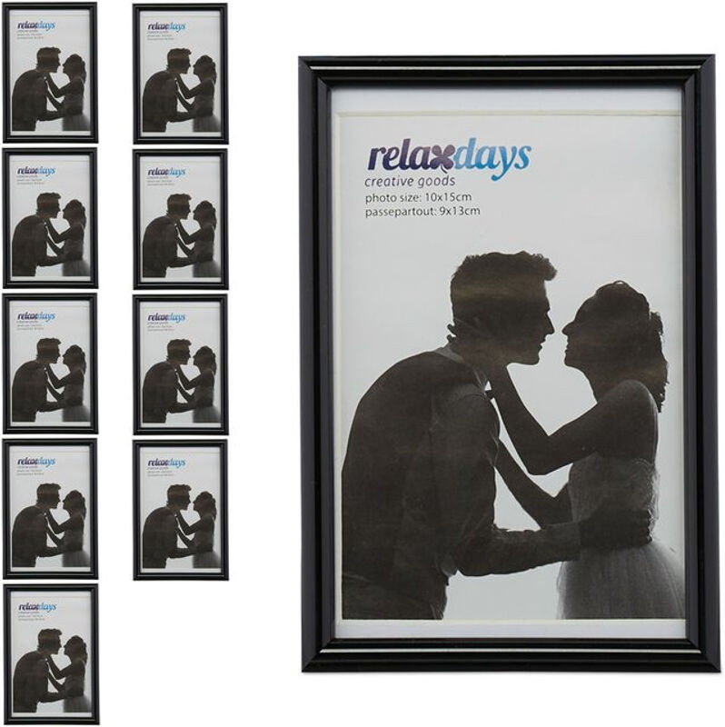 10er Set Bilderrahmen von RELAXDAYS in Schwarz, Modernes Design mit Passepartout, Rechteckig, für Tischaufstellung oder Wandmontage, B/H: 10 x 15 cm - Bild 1