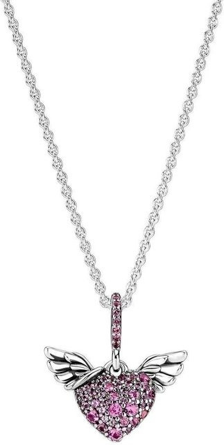Halskette 925 Silber, Herz und Engelsflügel, Zirkonia, Damen, 45 cm - Bild 1