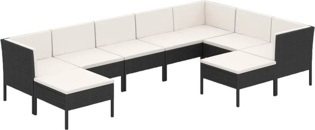 vidaXL 9-tlg Garten-Lounge-Set Modell 36 aus Poly Rattan in Schwarz mit Polstern und pulverbeschichtetem Stahlgestell - Bild 1
