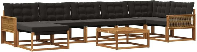 vidaXL Outdoor-Sofagarnitur L-Form aus Akazienholz mit 8 Kissen in Schwarz und Braun - Bild 1