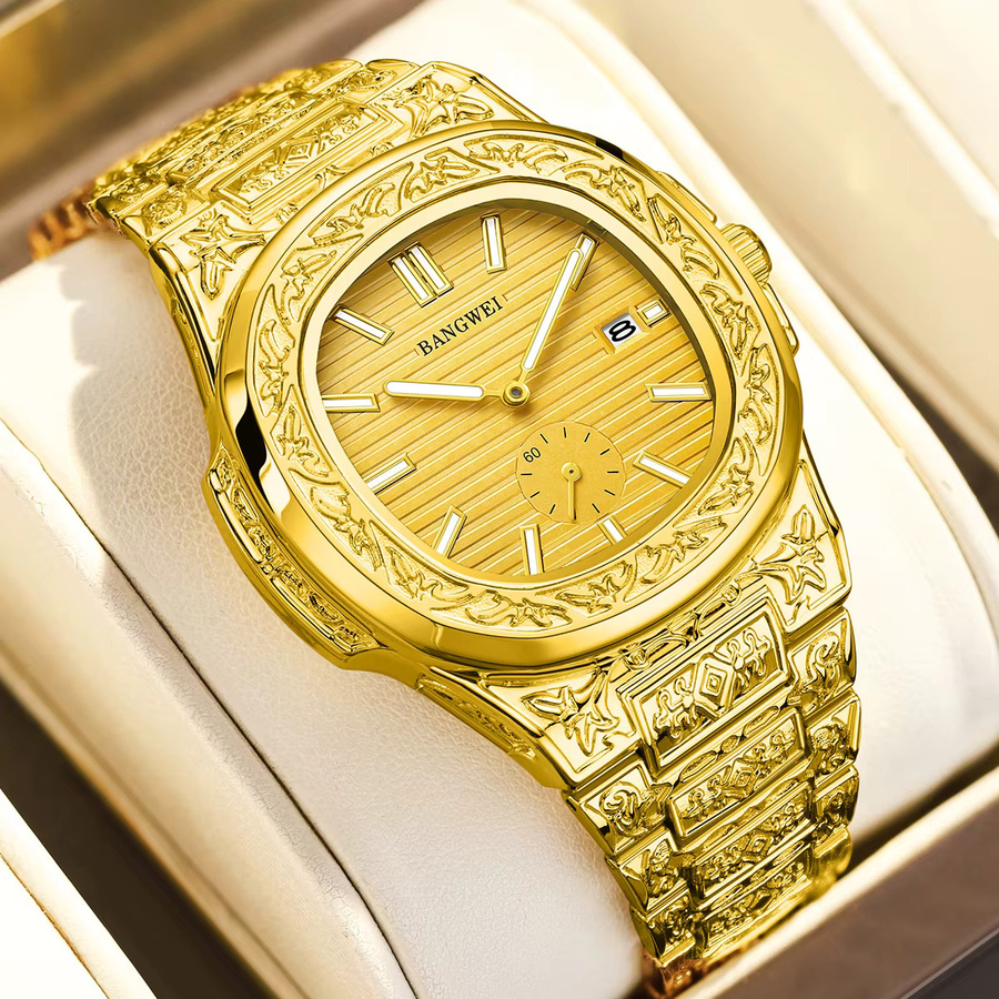 LIGE Armbanduhr, Gold, Edelstahl, Quarz, Eckig, Herren - Bild 2