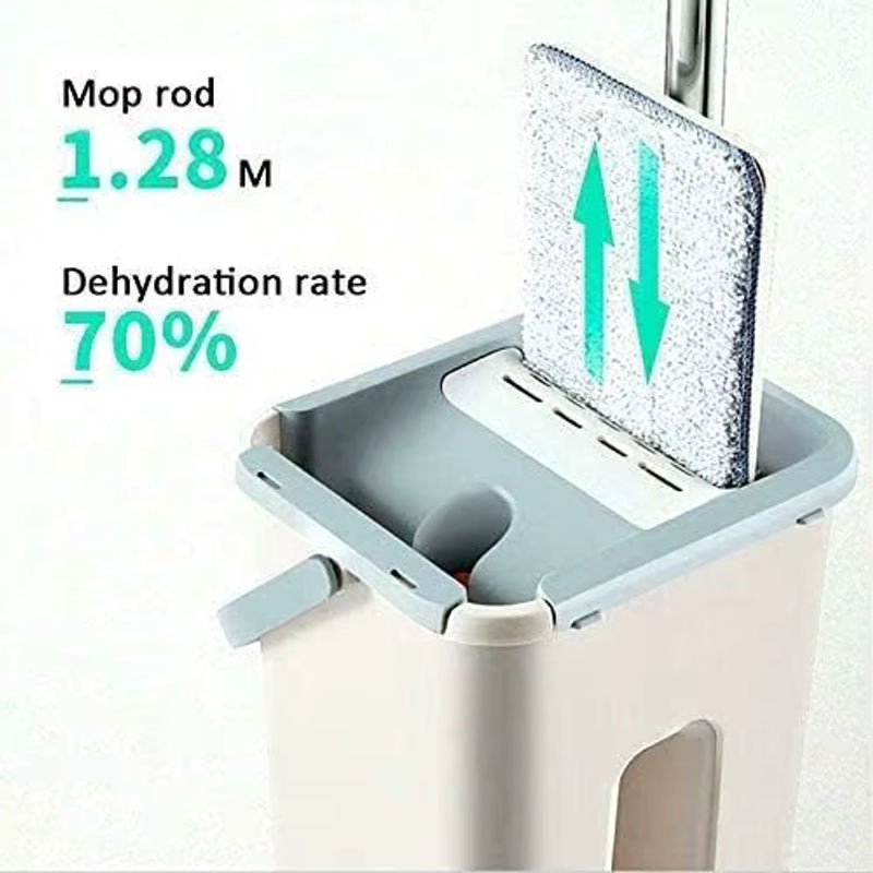 Bymaocar Flachmopp und Eimer Set in Gelb mit 10 wiederverwendbaren Mikrofaser-Pads, 360 Grad Rotation, Doppelbehälter-Design und ergonomischem Edelstahlgriff - Bild 2