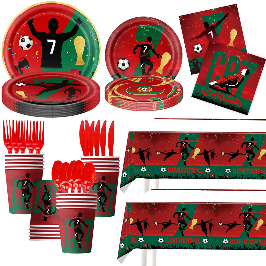 Fußballspieler Cr7 Geburtstagsdekoration Party-Geschirr Set mit Tellern, Bechern und Servietten in Multicolor für Kinder - Bild 4