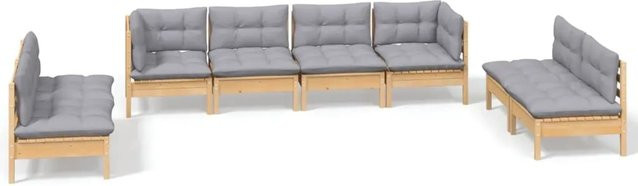 vidaXL 8-tlg Garten-Lounge-Set aus massivem Kiefernholz in U-Form mit grauen Polstern - Bild 1