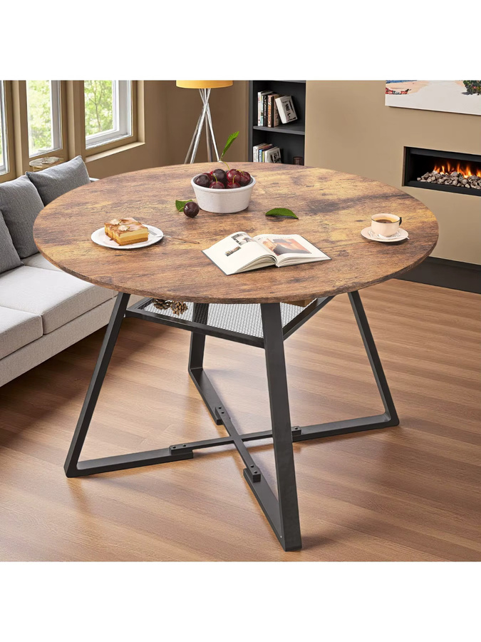 Rosahqnda Runder Esstisch im Retro-Stil aus Holz und Metall, Farbe: Braun, Durchmesser: 120 cm - Bild 6