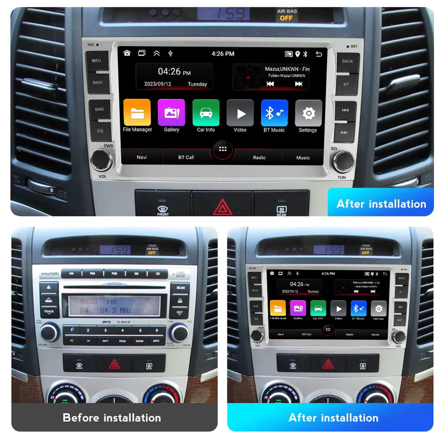 STRONGNAVI Android 15 Multimedia Player mit 7 Zoll Display und GPS für Hyundai Santa Fe 2006-2012, Android Auto, Schwarz - Bild 2