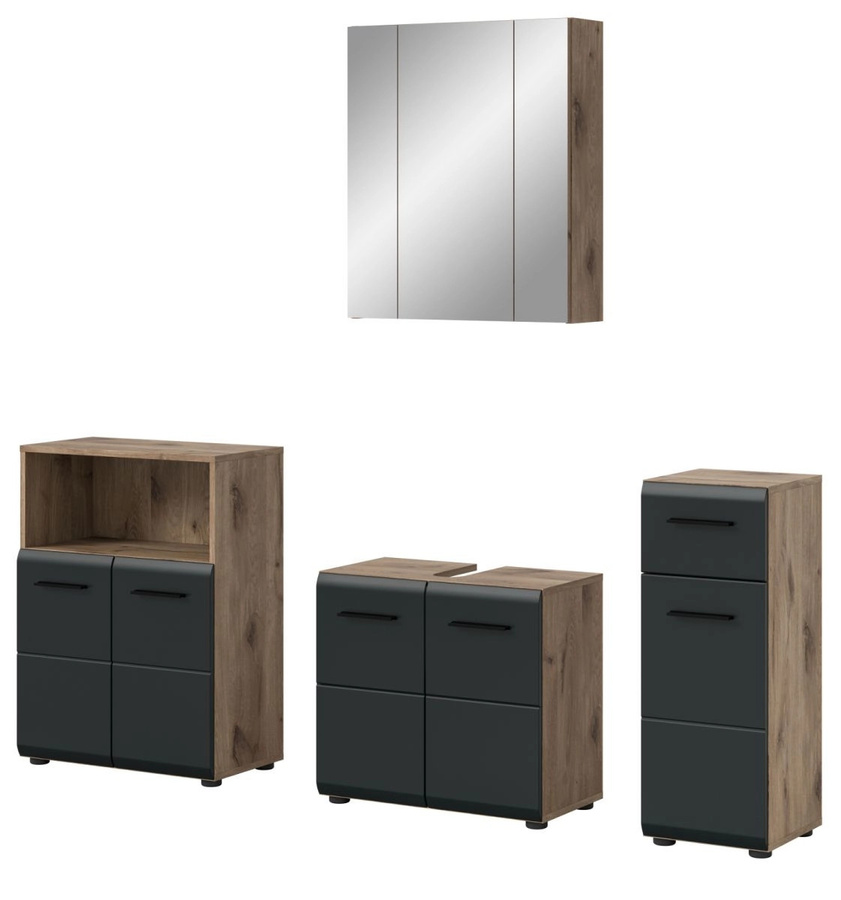 Badmöbel Set Cover von Inn.Furn in Schwarz und Eiche, 4-teilig, modern mit LED-Beleuchtung, Breite: 180 cm, Höhe: 185 cm, Tiefe: 30 cm - Bild 4
