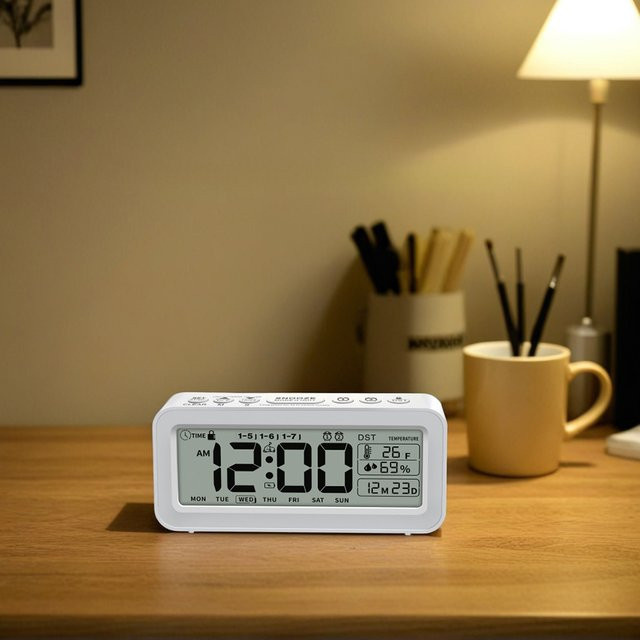 Niditon Digitaler Wecker in Schwarz mit Temperatur-, Luftfeuchtigkeitsanzeige und Countdown sowie LCD-Kalender und Wochentagsanzeige - Bild 1