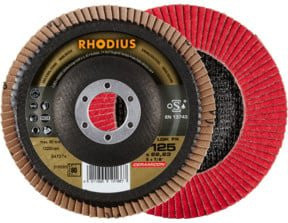 RHODIUS TOPline LGK FK Fächerschleifscheibe Rot Durchmesser: 125 mm, Bohrung: 22,23 mm, Körnung: K80 - Bild 1