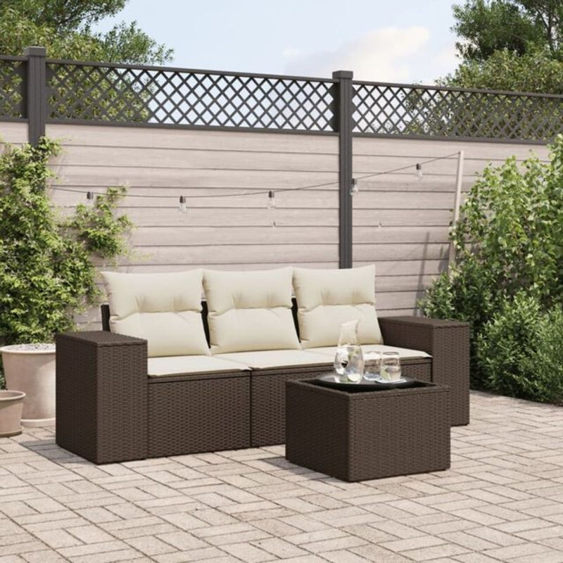 4-tlg. Garten-Sofagarnitur mit Kissen aus Polyrattan in Braun von vidaXL - Bild 1