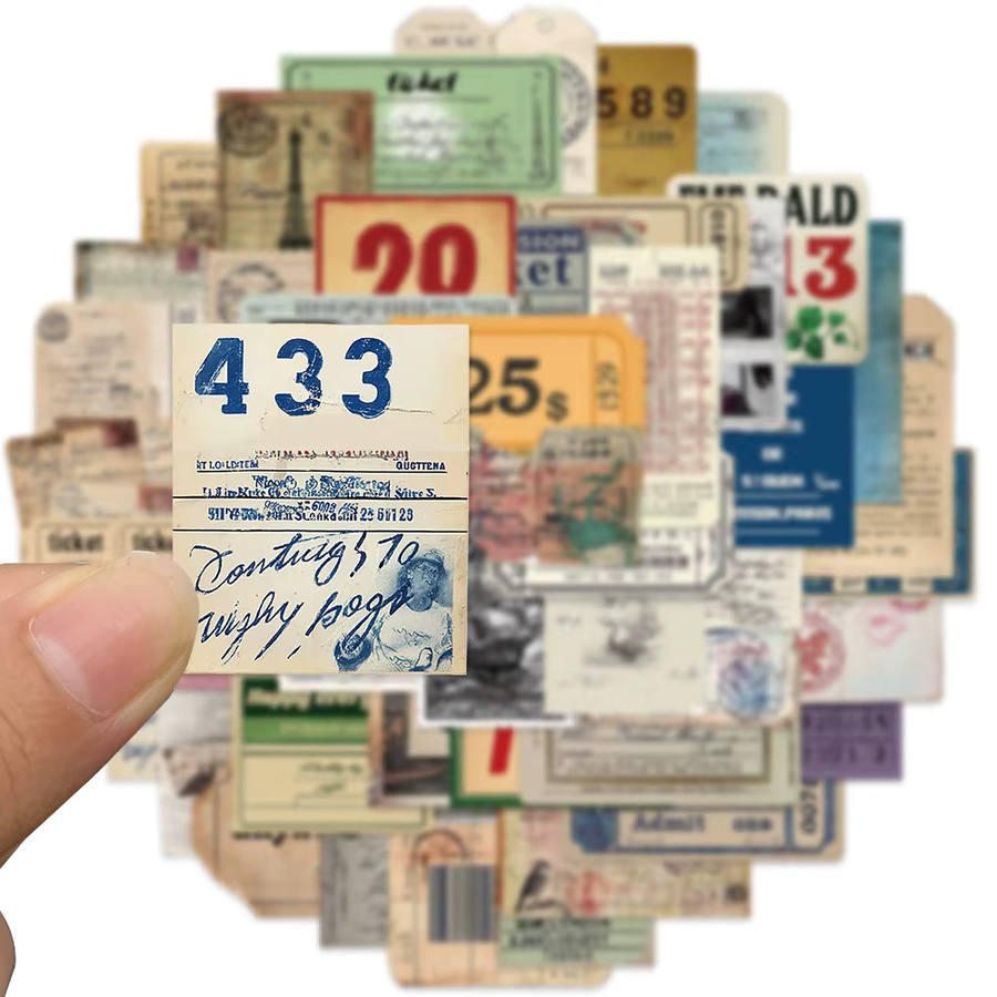 PickJoy Vintage Ticketnotizen-Aufkleber Set, 50 Stück Retro Aufkleber in Multicolour für Scrapbook, Journaling und Planer - Bild 2