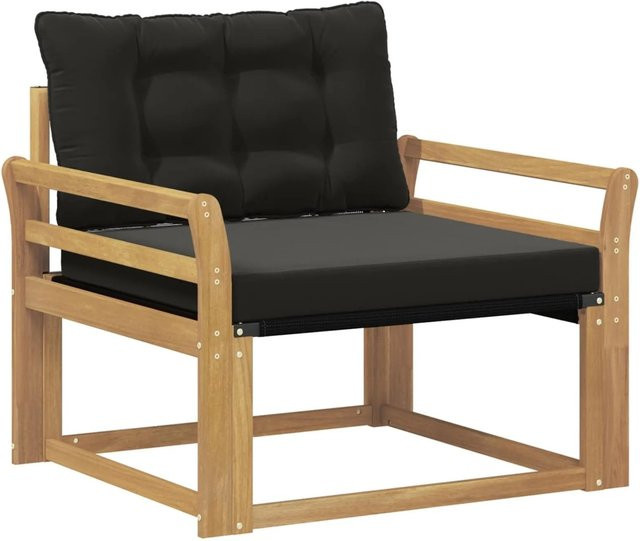 vidaXL Outdoor-Sofagarnitur aus massivem Akazienholz und Textilene in Weiß-Schwarz mit Sitz- und Rückenkissen - Bild 1