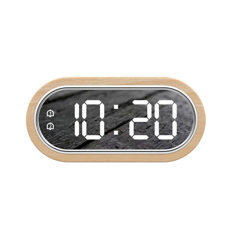 Tooarts Digitaluhr aus Buchenholz mit Thermometer, LED-Beleuchtung und Dual-Alarm in Braun, B/T/H: 17,15 x 8,15 x 3,8 cm - Bild 3