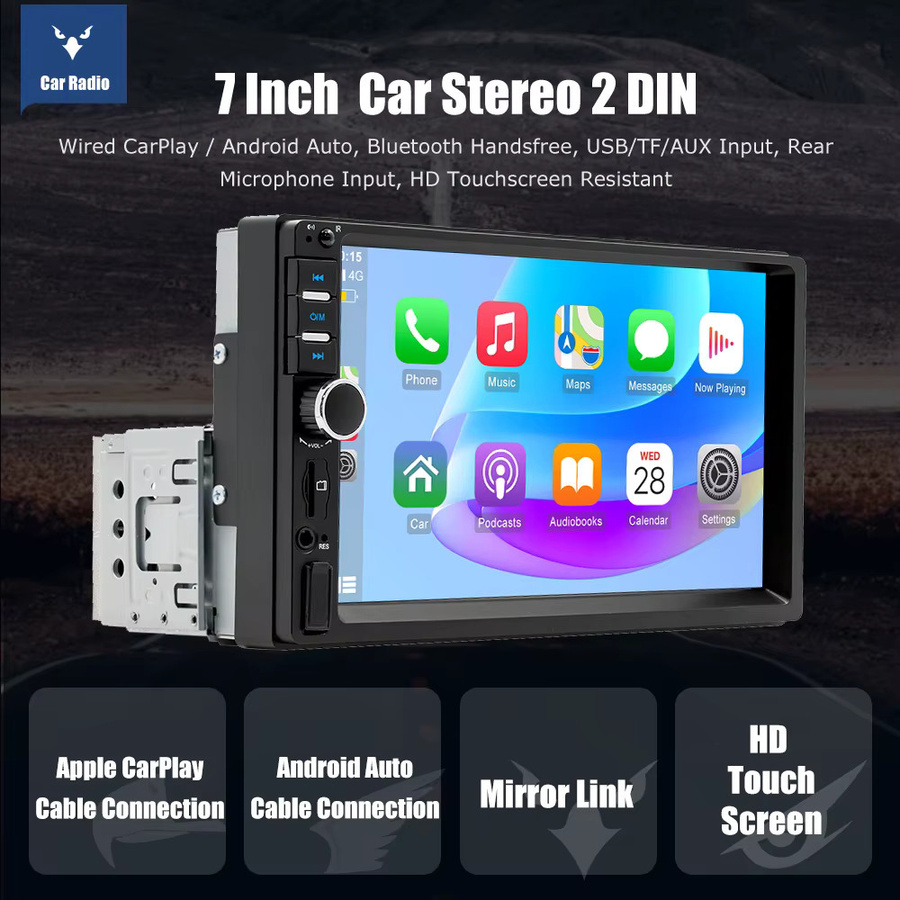 ESSGOO Universal Autoradio mit 7 Zoll HD-Touchscreen, Carplay, Android Auto, Bluetooth, FM, TF, USB, AUX und Mirror Link in Schwarz - Bild 4