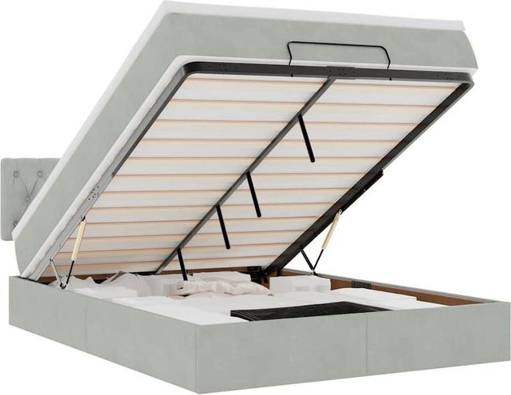Vidaxl Ottoman Polsterbett mit Matratze aus Samt in Grau, B/T: 140 x 190 cm - Bild 1