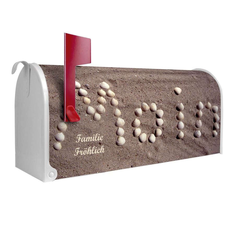 Amerikanischer Briefkasten banjado in Weiß mit roter Fahne aus Stahl, B/H/T: 48,0 x 22,0 x 17,0 cm - Bild 1