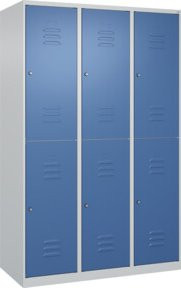 C+P Doppelstock-Spind Classic PLUS mit 3 Abteilen, Stahl, grau/blau, B/H/T: 120 x 185 x 50 cm, mit Zylinderschloss und Garderobenstange - Bild 1