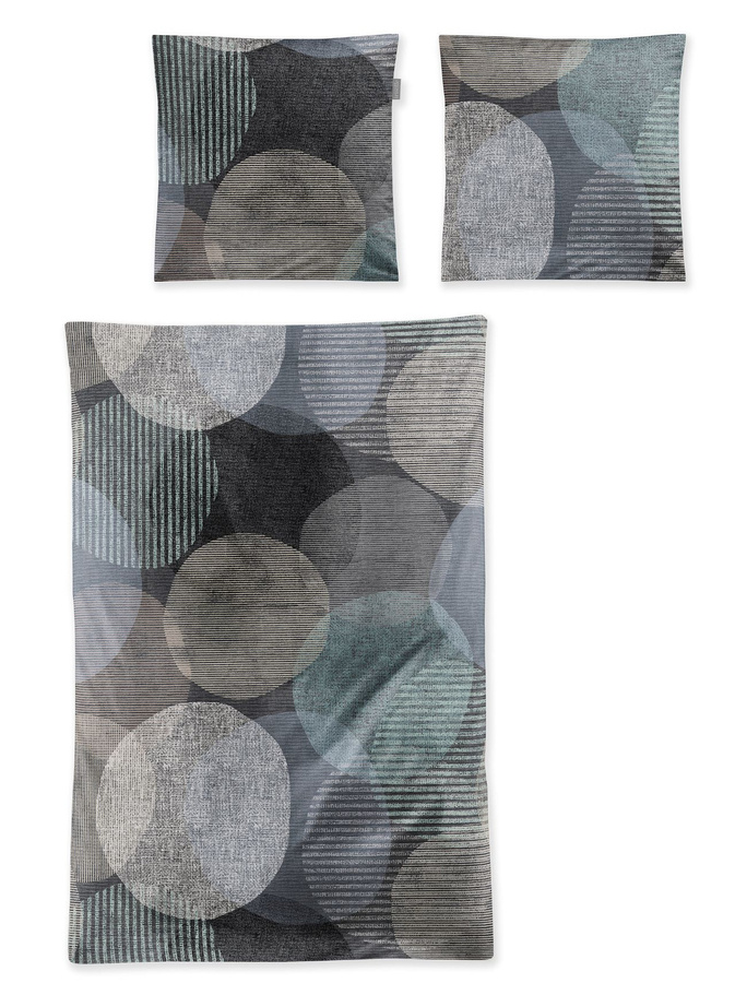Irisette Zobel Flausch Cotton Bettwäsche mit Punktmuster in Stein Grau und Mint, B/H: 135 x 200 cm mit Kissenbezug 80 x 80 cm - Bild 1