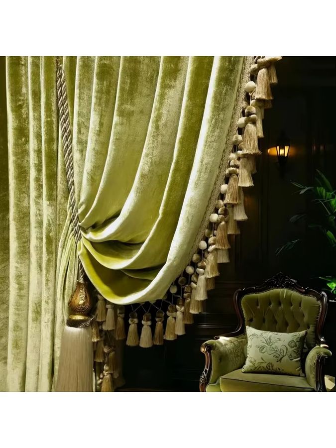 Luxusvorhänge aus Seide in Olivgrün für Wohnzimmer und Schlafzimmer, transparent und modern - Bild 5