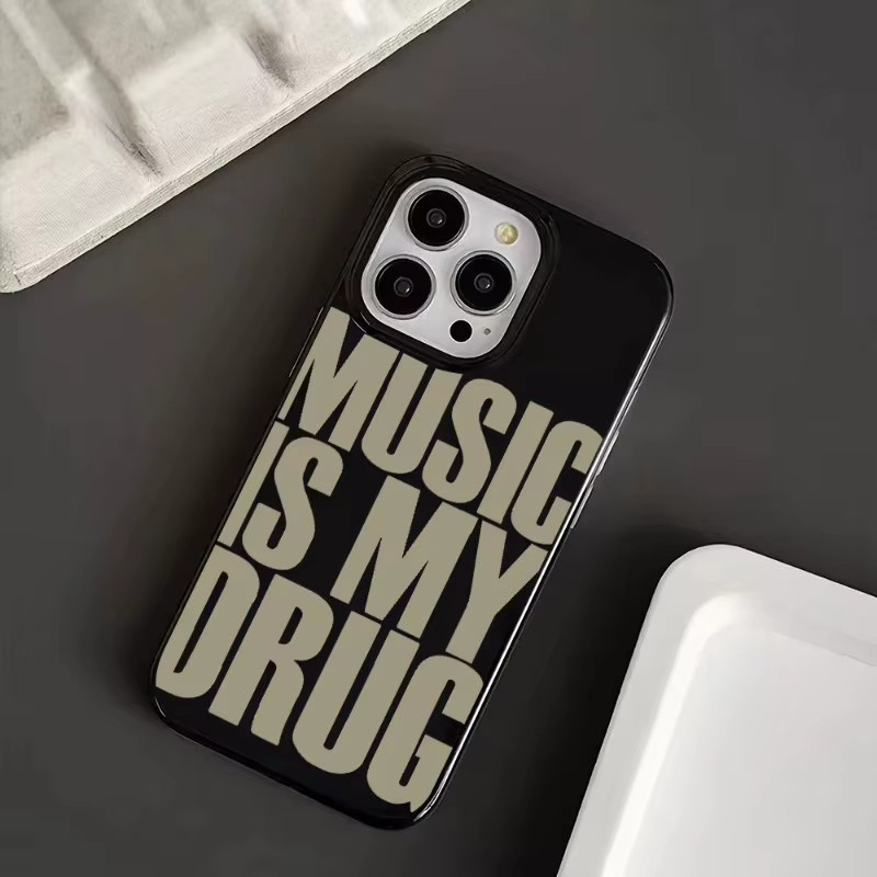 Ins Black MUSIC IS MY DRUG Handyhülle für iPhone 11/12/13/14/15/16 Pro Max in Schwarz - Bild 3