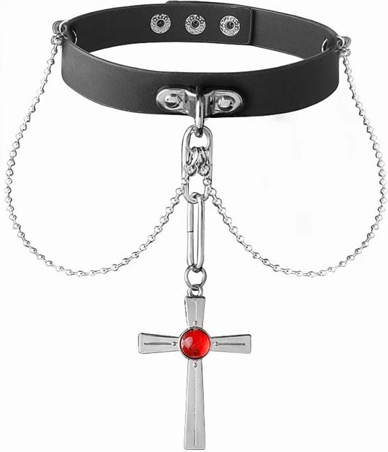 Halskette, roter Kristall, grau, Damen - Bild 1