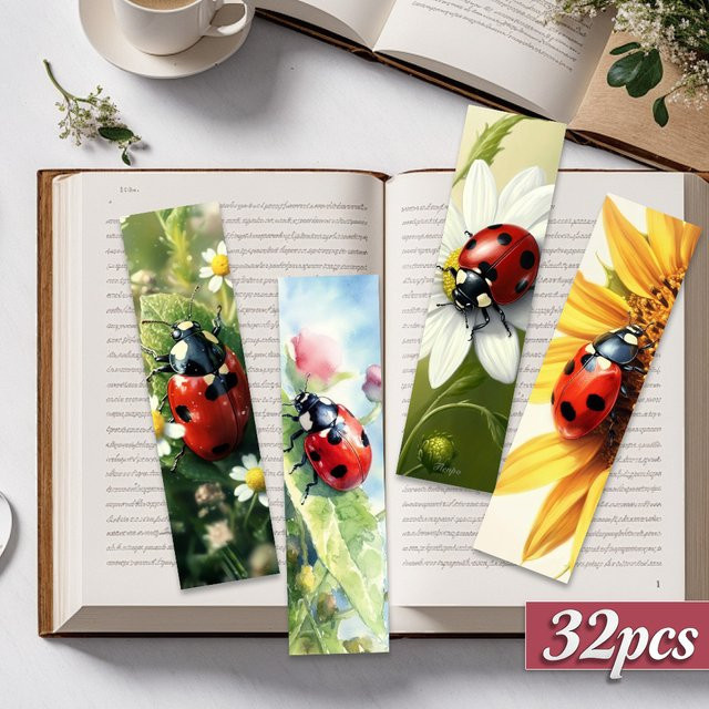 32 Stück Lesezeichen mit Marienkäfer-Motiven in Mehrfarbig, kreative künstlerische Designs aus Papier für den Schulanfang oder als Geschenk - Bild 1