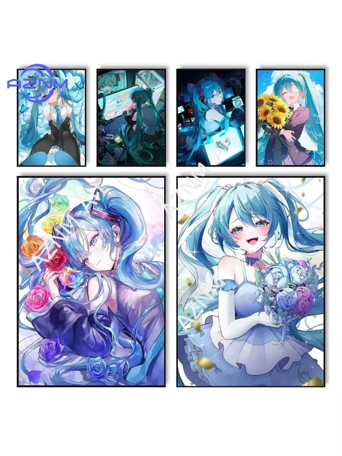 KAYOU Hatsune Miku Anime Leinwand Wandkunst mit floralem Motiv in Mehrfarbig - Bild 3