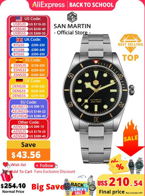 San Martin Armbanduhr, Automatik, Edelstahl, Saphirglas, 40 mm, Herren - Bild 1