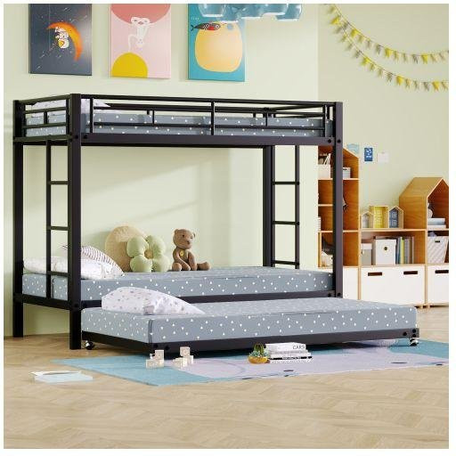 Hochbett MUVOE aus Metall in Schwarz mit robustem Design und hohen Rändern, B/T: 90 x 200 cm - Bild 1
