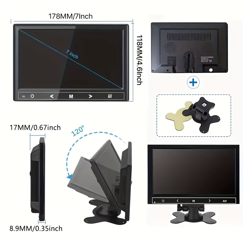 Bileeko 7-Zoll Auto-Display mit Touch-Tasten und Vollfarb-Nachtsicht in Schwarz, universell für Wohnmobile, Minibusse und Pickup-Trucks, 12–24 V - Bild 2
