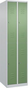 C+P Doppelstock-Spind Classic PLUS mit 2 Abteilen, Stahl, grau/grün, H x B x T: 185 x 50 x 50 cm, mit Zylinderschloss und Garderobenstange - Bild 1