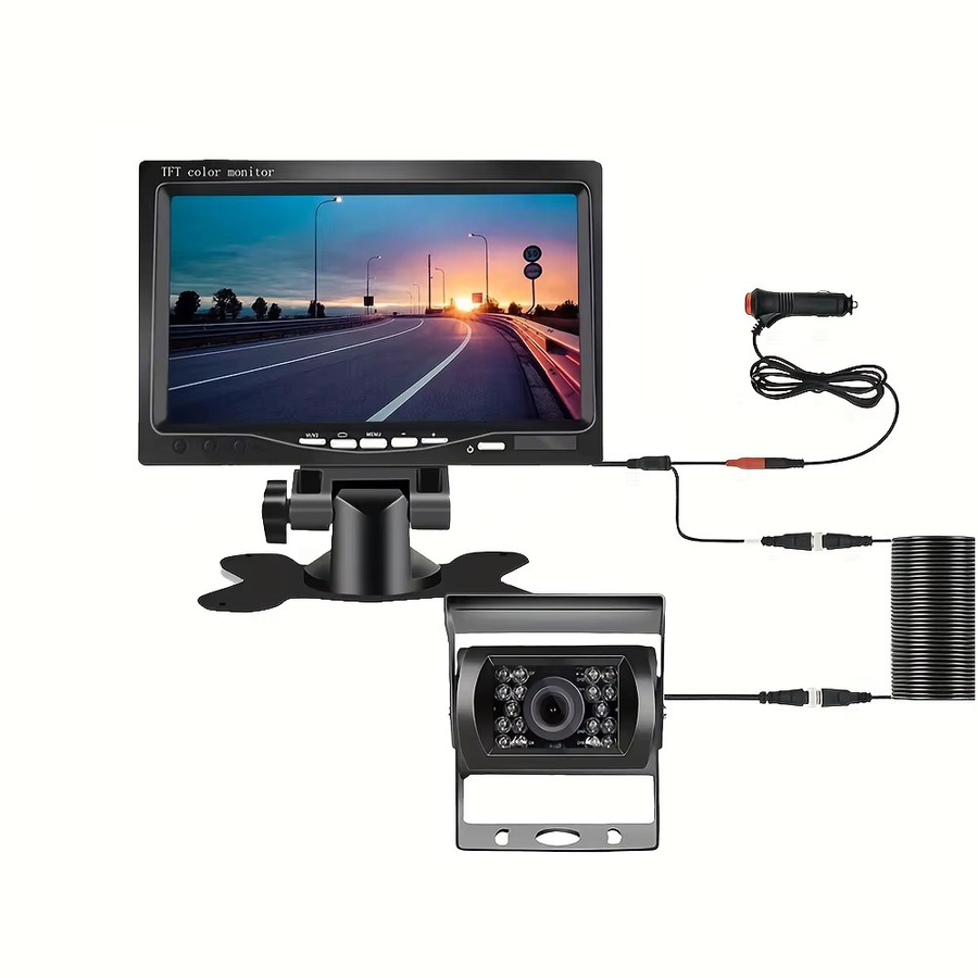 7 Zoll TFT LCD Monitor mit 18 IR LEDs Nachtsicht CCD Rückfahrkamera System für LKW und Wohnmobile, Schwarz - Bild 4