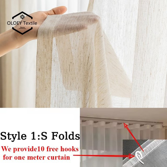 Nanavtoria Transparent Vorhang aus Tüll und Leinen in Weiß, Modernes Design für Wohnzimmer und Schlafzimmer, Breite: 100 cm, Höhe: 130 cm - Bild 1