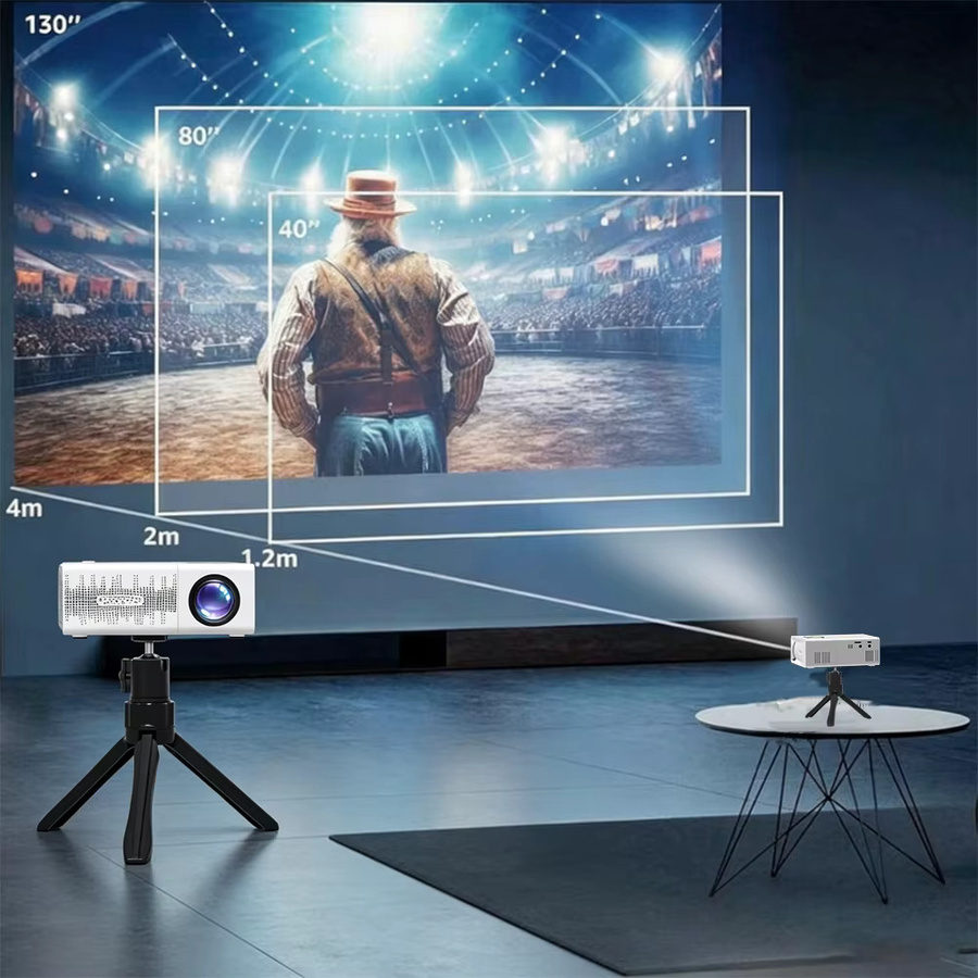 MAOHUTER MINI Tragbarer Projektor in Weiß mit 4K High-Definition-Videowiedergabe und Anschlüssen für HDMI, MicroSD, USB sowie 3,5-mm-Kopfhörer inklusive 2 Stativen - Bild 2
