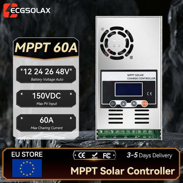 ECGSOLAX MPPT 60A Solar-Laderegler für LiFePO4 Batterien, 12V 24V 36V 48V, Farbe: Silber, Max PV 150V - Bild 1